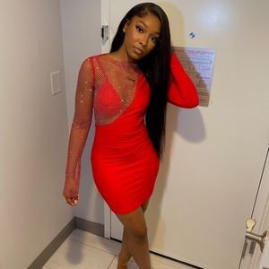 Red embellished mini dress